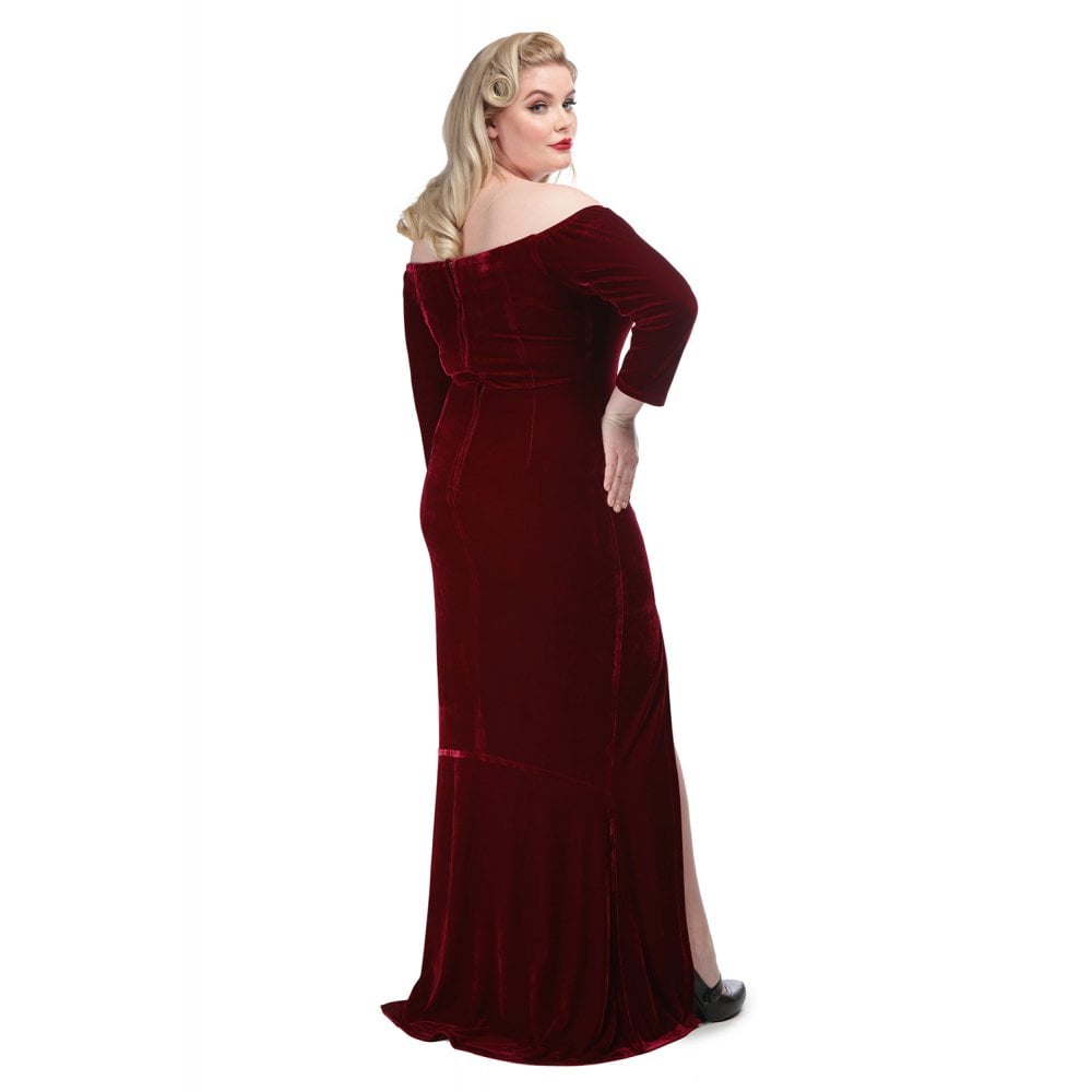 Collectif Anjelica Velvet Maxi Dress - Wine - Kate's Clothing