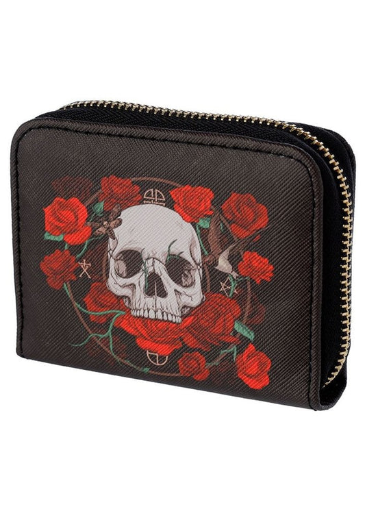 Gothic Gifts Skull & Roses Zip Around Small Purse - Kate's Clothing
