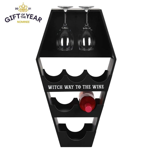 Gothic Gifts Coffin Witch Way to Wine Shelf - Kate's Clothing