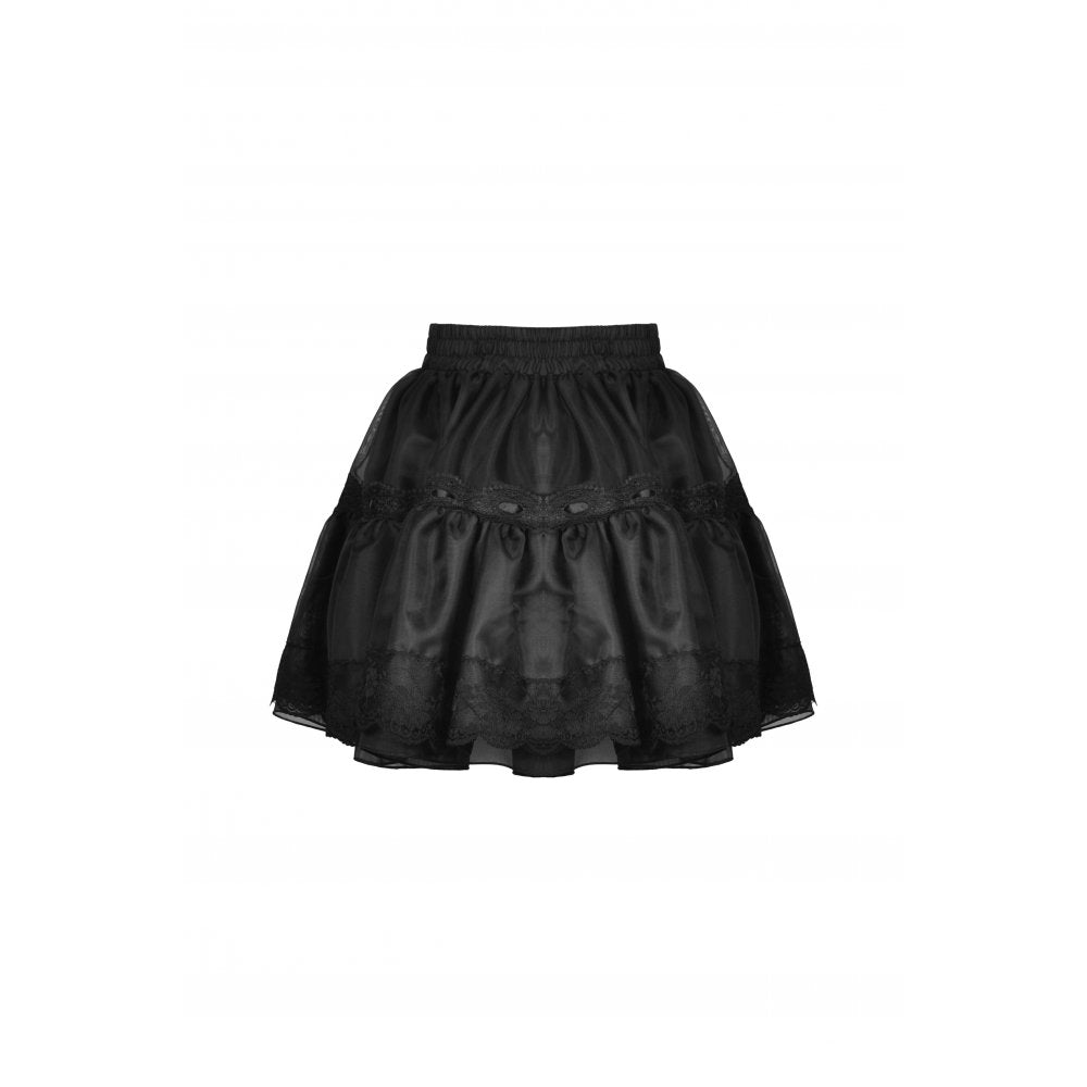 Dark in Love Fringilla mini skirt back view with elastic waistband and layered petticoat silhouette