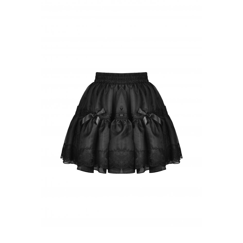 Dark in Love Fringilla mini skirt front view showing voluminous frilly layers and gothic lace details