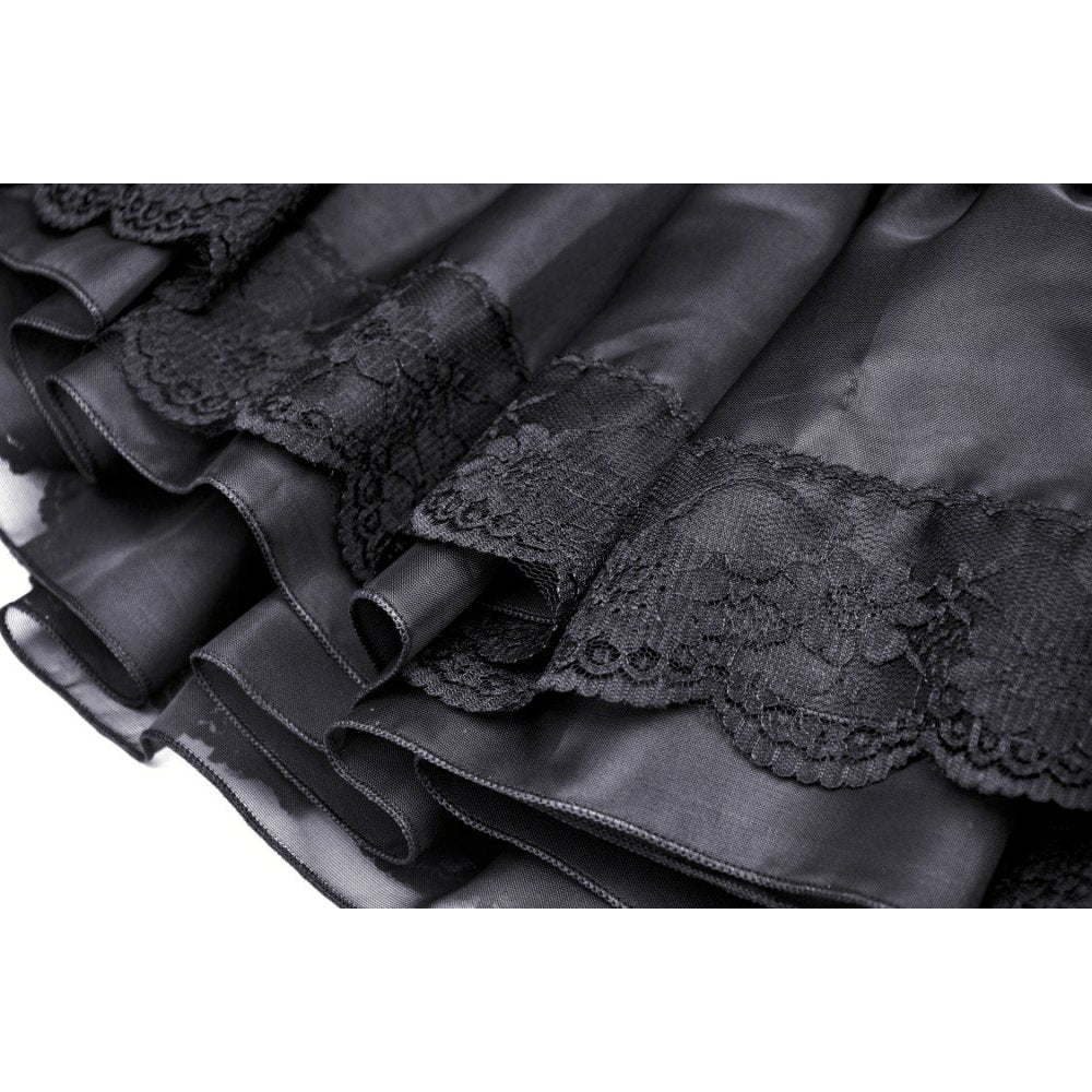 Dark in Love Fringilla mini skirt layered lace and mesh fabric close-up showing frilly texture