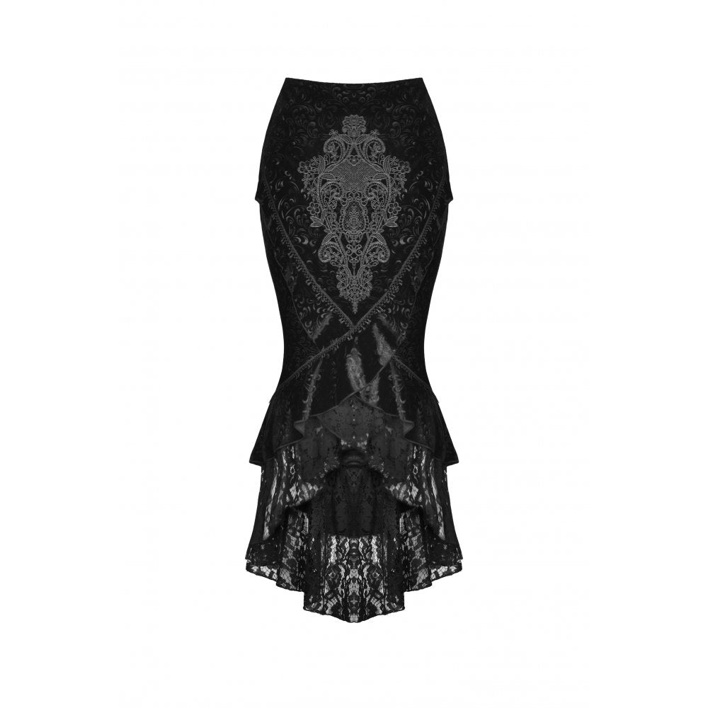 Dark in Love Zira velvet fishtail skirt back detail featuring corset ribbon lacing and jacquard velvet fabric