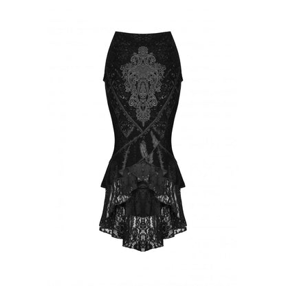 Dark in Love Zira velvet fishtail skirt back detail featuring corset ribbon lacing and jacquard velvet fabric