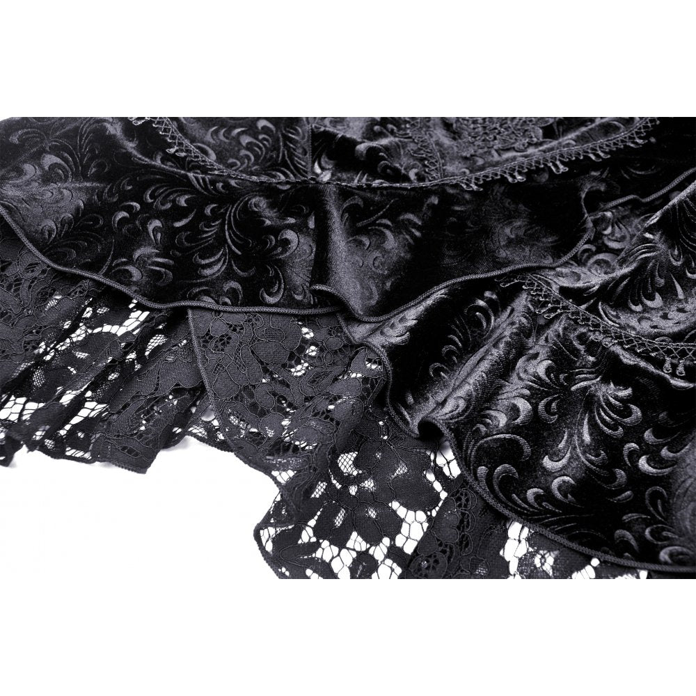 Dark in Love Zira velvet fishtail skirt lace applique close-up highlighting gothic embroidery