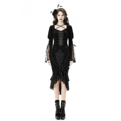 Dark in Love Zira velvet fishtail skirt worn by model walking highlighting fishtail flare and velvet fabric