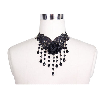 Devil Fashion Onyx Rose Necklace - Kate's Clothing