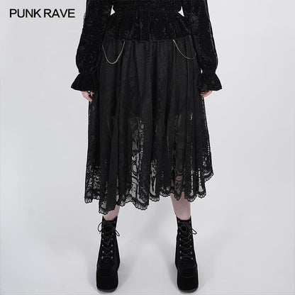 Punk Rave Dark Night Lace Skirt - Kate's Clothing