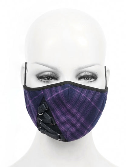 Devil Fashion Purple Tartan Face Mask With Filter - Kate's Clothing
