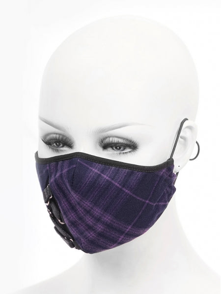 Devil Fashion Purple Tartan Face Mask With Filter - Kate's Clothing