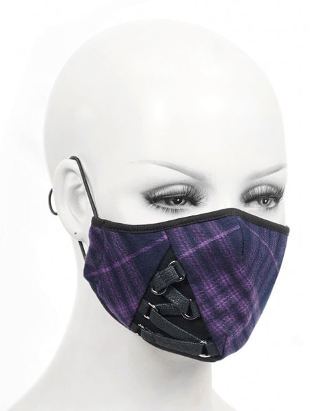 Devil Fashion Purple Tartan Face Mask With Filter - Kate's Clothing