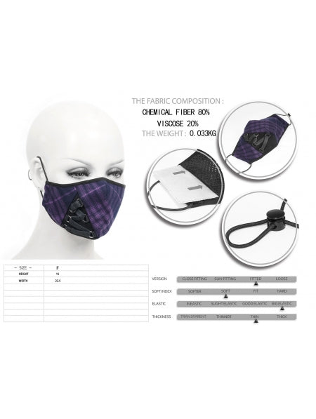 Devil Fashion Purple Tartan Face Mask With Filter - Kate's Clothing