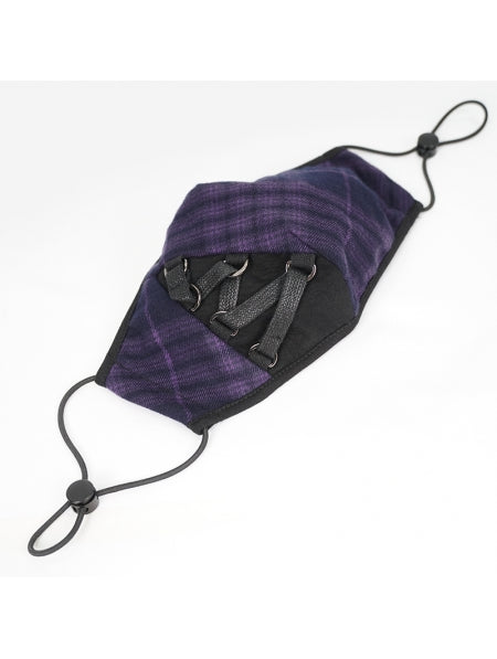 Devil Fashion Purple Tartan Face Mask With Filter - Kate's Clothing