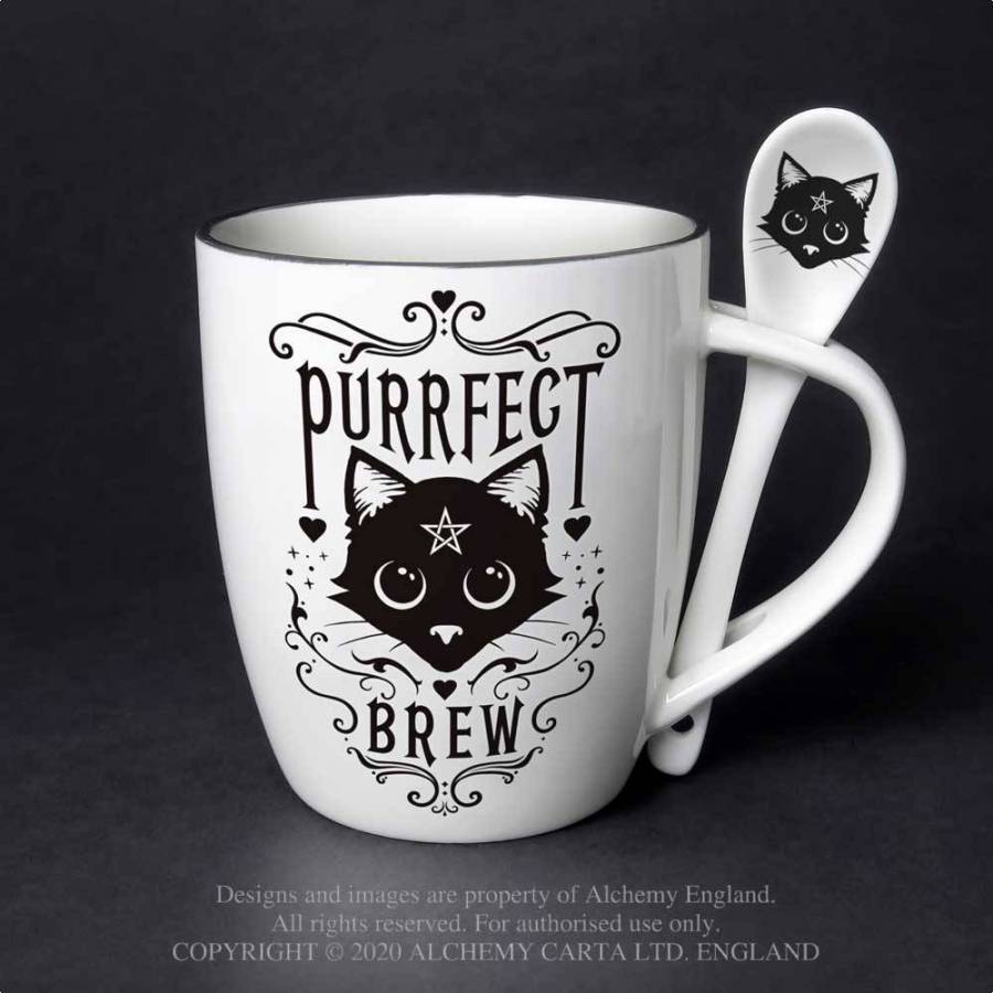 Alchemy Gothic Purrfect Brew: Mug and Spoon Set - Kate's Clothing