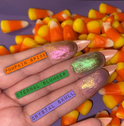Radioactive Unicorn Eternal Slumber liquid eyeshadow swatches showing teal and purple duochrome shimmer effect