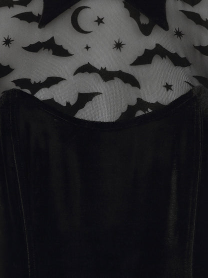 Collectif Rooey Bat Mesh Velvet Pencil Dress - Kate's Clothing