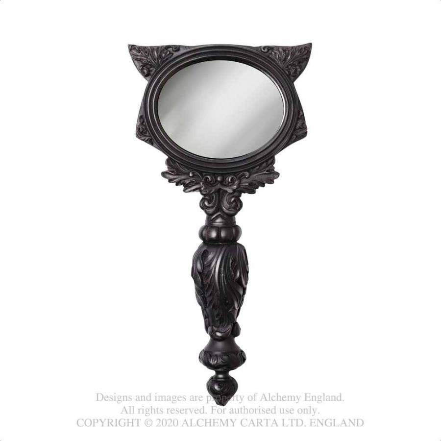 Alchemy Gothic Sacred Cat Hand Mirror - Black - Kate's Clothing