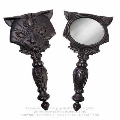 Alchemy Gothic Sacred Cat Hand Mirror - Black - Kate's Clothing