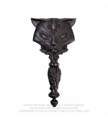 Alchemy Gothic Sacred Cat Hand Mirror - Black - Kate's Clothing