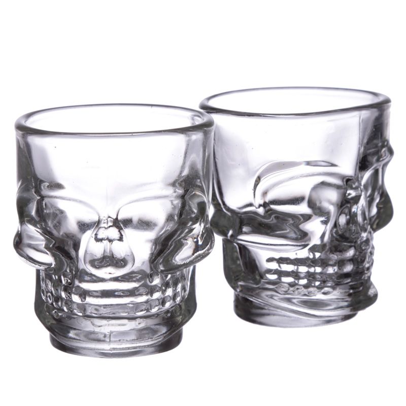 Gothic Gifts Set of 2 Skulls & Roses Skull Shot Glasses - Kate's Clothing